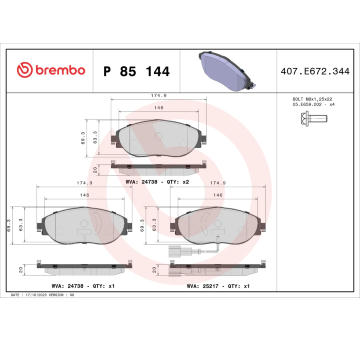 Sada brzdových destiček, kotoučová brzda BREMBO P 85 144X