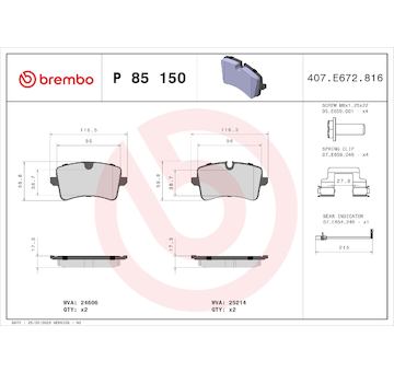 Sada brzdových destiček, kotoučová brzda BREMBO P 85 150X