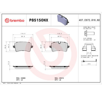 Sada brzdových destiček, kotoučová brzda BREMBO P85150NX