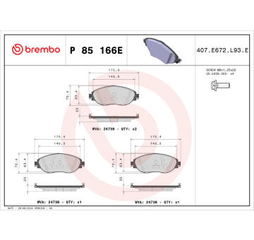 Sada brzdových destiček, kotoučová brzda BREMBO P 85 166E