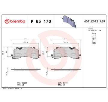 Sada brzdových destiček, kotoučová brzda BREMBO P 85 170