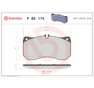 Sada brzdových destiček, kotoučová brzda BREMBO P 85 175