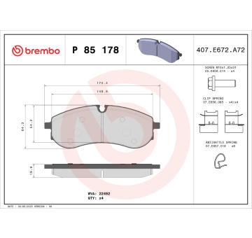 Sada brzdových destiček, kotoučová brzda BREMBO P 85 178