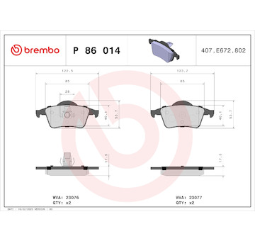 Sada brzdových destiček, kotoučová brzda BREMBO P 86 014