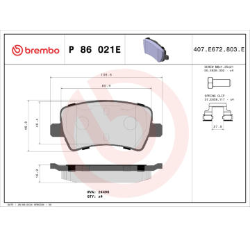 Sada brzdových platničiek kotúčovej brzdy BREMBO P 86 021E