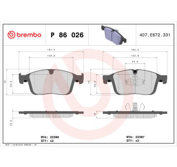 Sada brzdových destiček, kotoučová brzda BREMBO P 86 026