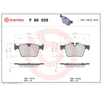 Sada brzdových destiček, kotoučová brzda BREMBO P 86 029