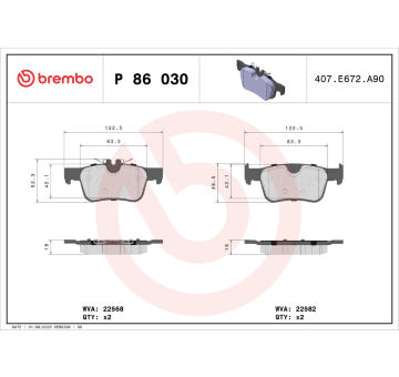 Sada brzdových destiček, kotoučová brzda BREMBO P 86 030