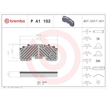 Sada brzdových destiček, kotoučová brzda BREMBO P A1 102