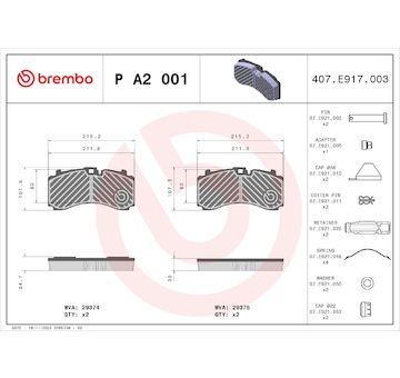 Sada brzdových destiček, kotoučová brzda BREMBO P A2 001