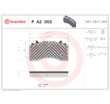 Sada brzdových destiček, kotoučová brzda BREMBO P A2 002