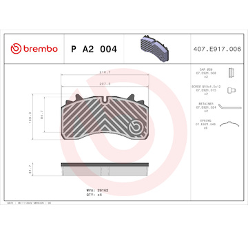 Sada brzdových destiček, kotoučová brzda BREMBO P A2 004