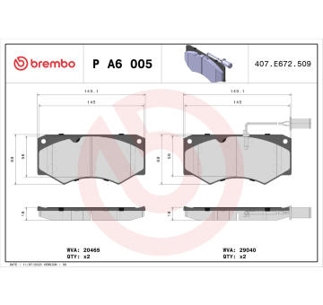 Sada brzdových destiček, kotoučová brzda BREMBO P A6 005