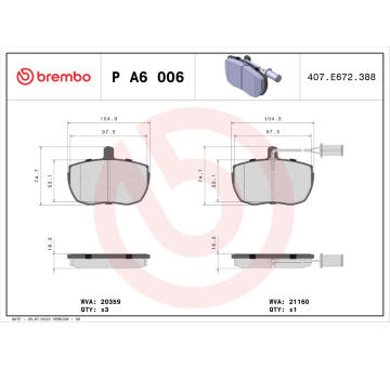 Sada brzdových destiček, kotoučová brzda BREMBO P A6 006