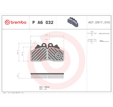 Sada brzdových destiček, kotoučová brzda BREMBO P A6 032