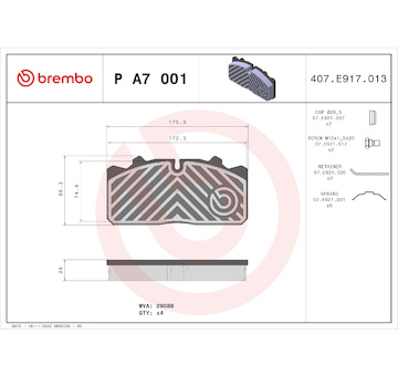 Sada brzdových destiček, kotoučová brzda BREMBO P A7 001