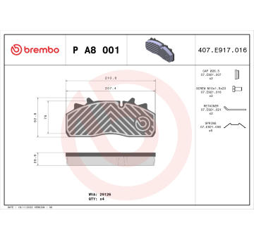 Sada brzdových destiček, kotoučová brzda BREMBO P A8 001