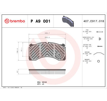 Sada brzdových destiček, kotoučová brzda BREMBO P A9 001