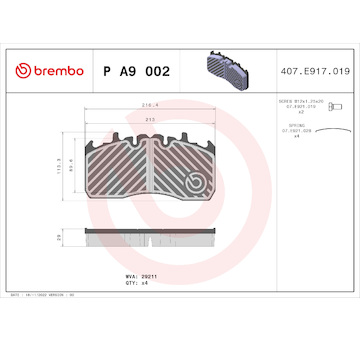 Sada brzdových destiček, kotoučová brzda BREMBO P A9 002