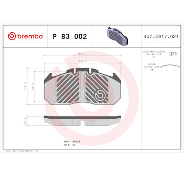 Sada brzdových destiček, kotoučová brzda BREMBO P B3 002