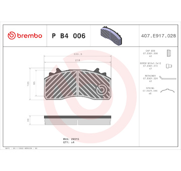 Sada brzdových destiček, kotoučová brzda BREMBO P B4 006