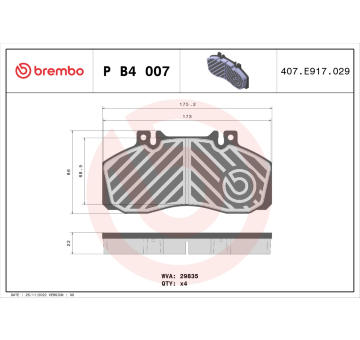 Sada brzdových destiček, kotoučová brzda BREMBO P B4 007