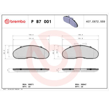 Sada brzdových destiček, kotoučová brzda BREMBO P B7 001