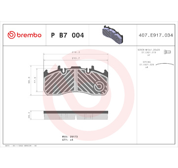 Sada brzdových destiček, kotoučová brzda BREMBO P B7 004