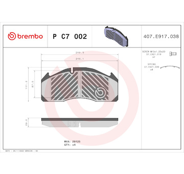 Sada brzdových destiček, kotoučová brzda BREMBO P C7 002