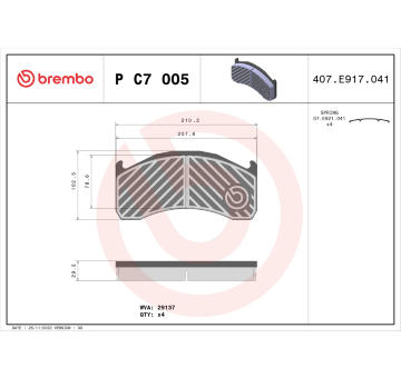 Sada brzdových destiček, kotoučová brzda BREMBO P C7 005