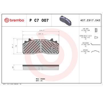 Sada brzdových destiček, kotoučová brzda BREMBO P C7 007