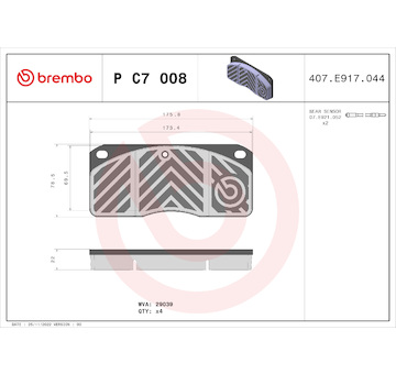 Sada brzdových destiček, kotoučová brzda BREMBO P C7 008