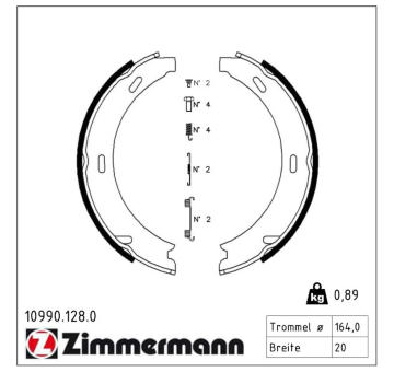 Sada brzdových čelistí, parkovací brzda ZIMMERMANN 10990.128.0