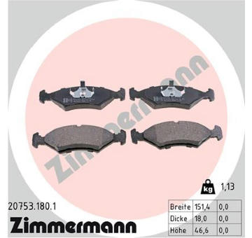 Sada brzdových destiček, kotoučová brzda ZIMMERMANN 20753.180.1