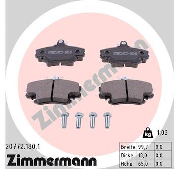 Sada brzdových destiček, kotoučová brzda ZIMMERMANN 20772.180.1