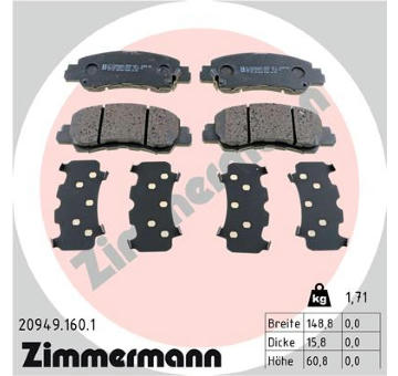 Sada brzdových destiček, kotoučová brzda ZIMMERMANN 20949.160.1