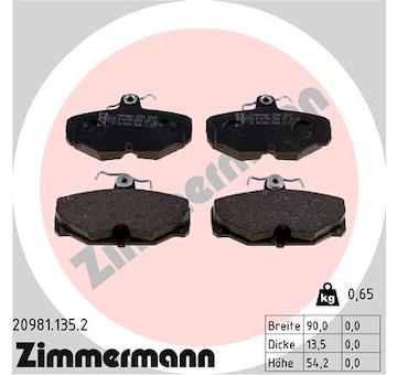 Sada brzdových destiček, kotoučová brzda ZIMMERMANN 20981.135.2