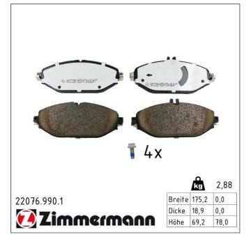 Sada brzdových destiček, kotoučová brzda ZIMMERMANN 22076.990.1