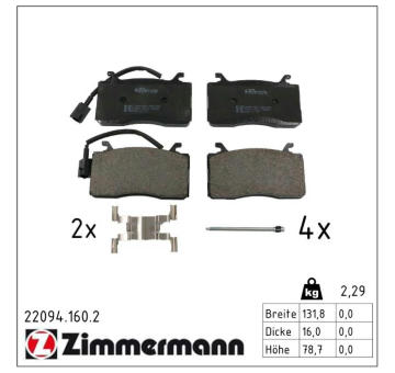 Sada brzdových destiček, kotoučová brzda ZIMMERMANN 22094.160.2