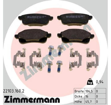 Sada brzdových destiček, kotoučová brzda ZIMMERMANN 22103.160.2