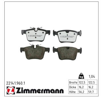 Sada brzdových destiček, kotoučová brzda ZIMMERMANN 22141.960.1