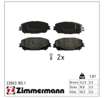 Sada brzdových destiček, kotoučová brzda ZIMMERMANN 22803.185.1