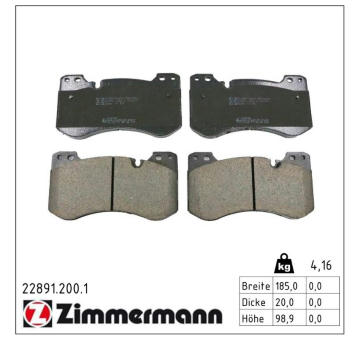 Sada brzdových destiček, kotoučová brzda ZIMMERMANN 22891.200.1