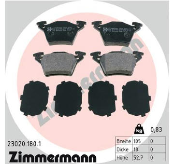 Sada brzdových destiček, kotoučová brzda ZIMMERMANN 23020.180.1