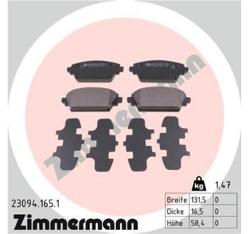 Sada brzdových destiček, kotoučová brzda ZIMMERMANN 23094.165.1