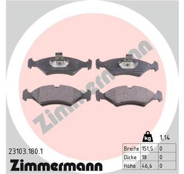 Sada brzdových destiček, kotoučová brzda ZIMMERMANN 23103.180.1