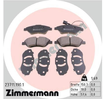 Sada brzdových destiček, kotoučová brzda ZIMMERMANN 23711.190.1