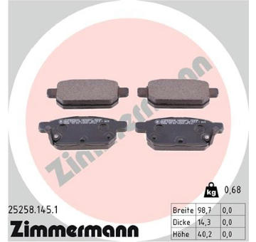 Sada brzdových destiček, kotoučová brzda ZIMMERMANN 25258.145.1