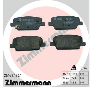 Sada brzdových destiček, kotoučová brzda ZIMMERMANN 26142.160.1