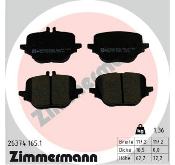 Sada brzdových destiček, kotoučová brzda ZIMMERMANN 26374.165.1